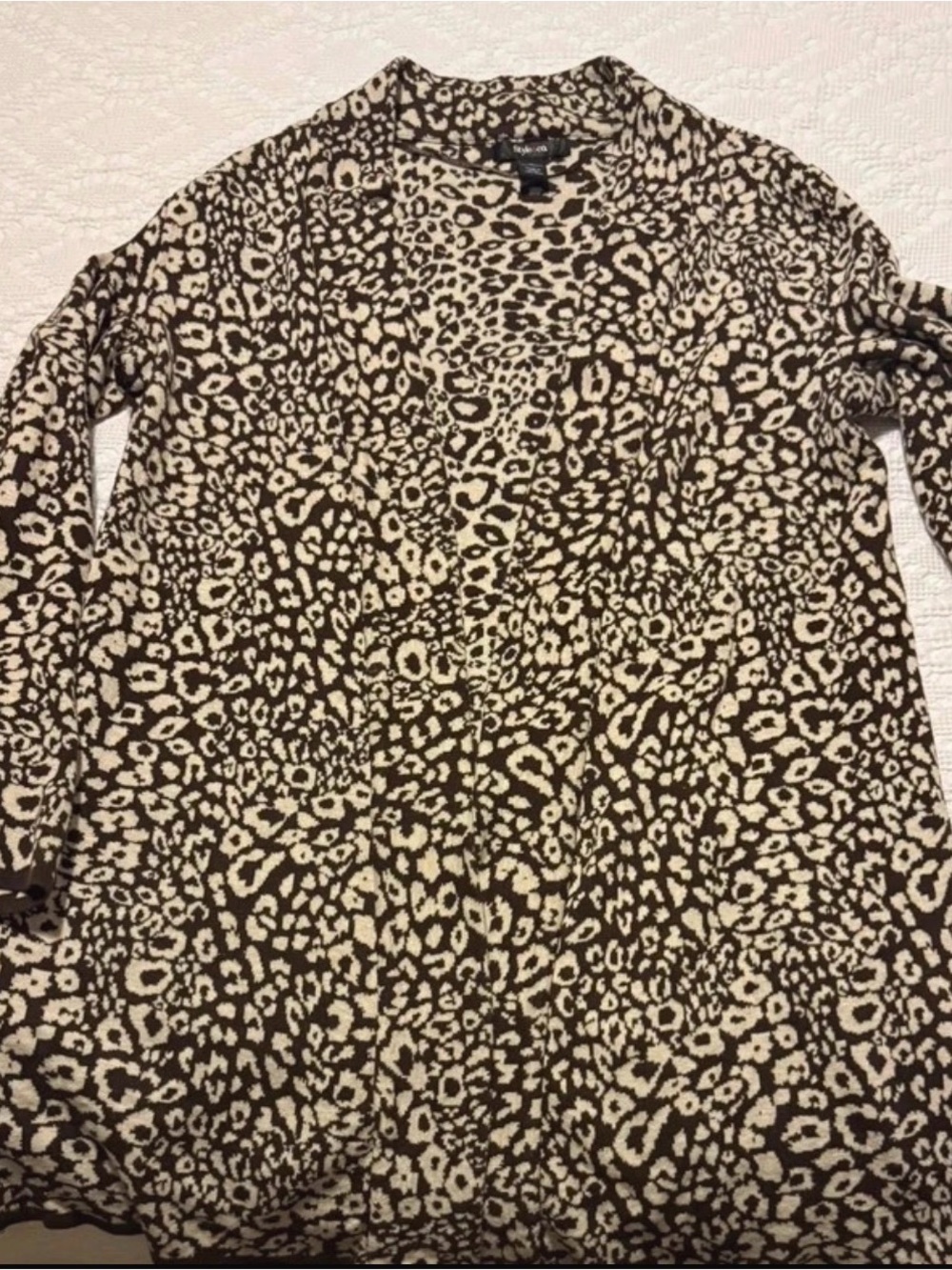 Style & Co. Brown and Cream Leopard Crewneck Sweater